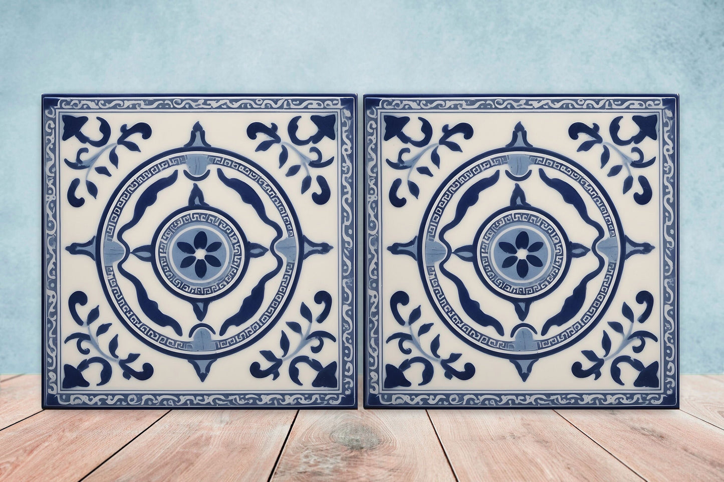Greek Mediterranean Tiles - Set of 2 Greek Wall Decor Tiles - Kitchen Backsplash Tiles, Table Decorative Tiles, Bathroom Tiles, Coaster