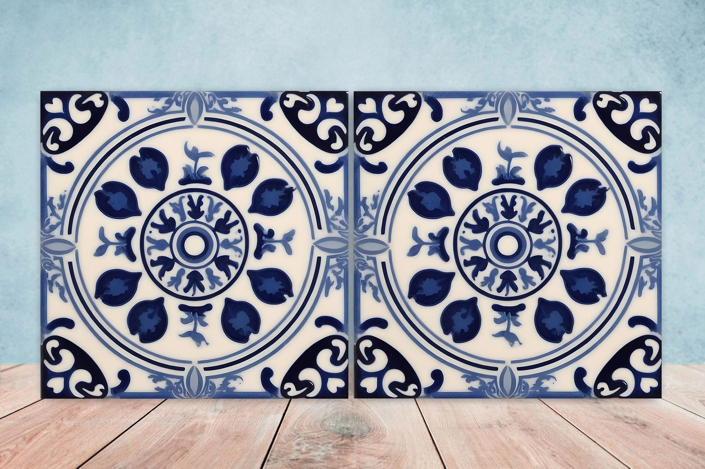Greek Mediterranean Tiles - Set of 2 Greek Wall Decor Tiles - Kitchen Backsplash Tiles, Table Decorative Tiles, Bathroom Tiles, Coaster
