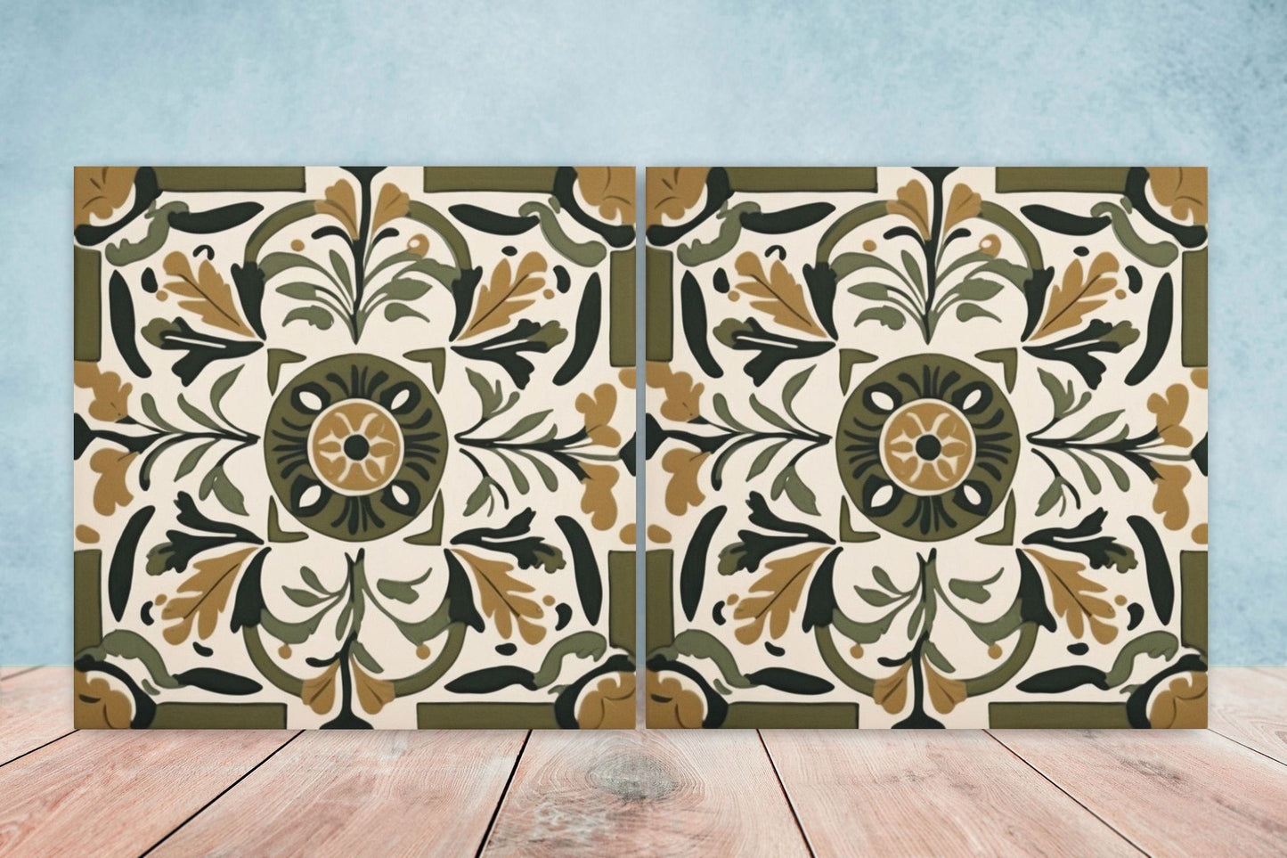 Greek Mediterranean Tiles - Set of 2 Greek Wall Decor Tiles - Kitchen Backsplash Tiles, Table Decorative Tiles, Bathroom Tiles, Coaster