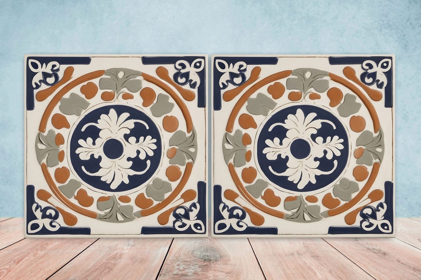 Greek Mediterranean Tiles - Set of 2 Greek Wall Decor Tiles - Kitchen Backsplash Tiles, Table Decorative Tiles, Bathroom Tiles, Coaster