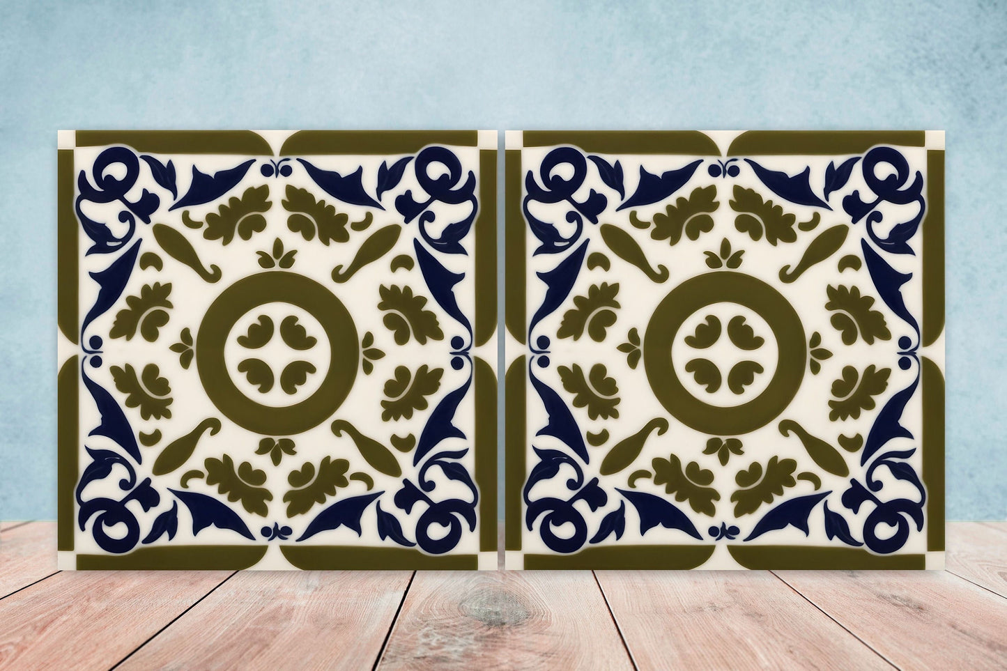 Greek Mediterranean Tiles - Set of 2 Greek Wall Decor Tiles - Kitchen Backsplash Tiles, Table Decorative Tiles, Bathroom Tiles, Coaster