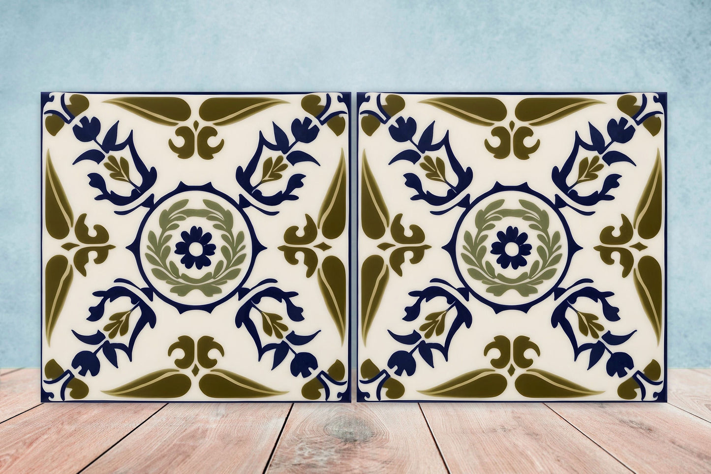 Greek Mediterranean Tiles - Set of 2 Greek Wall Decor Tiles - Kitchen Backsplash Tiles, Table Decorative Tiles, Bathroom Tiles, Coaster