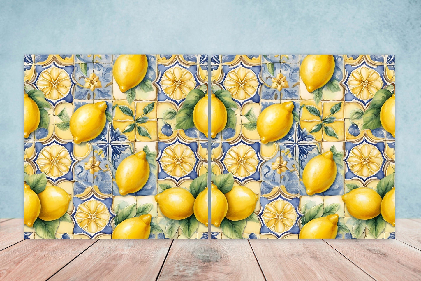 Italian Majolica Lemon Tiles - Set of 2 Italian Wall Decor Tiles - Kitchen Backsplash Tiles, Table Decorative Tiles, Bathroom Tiles, Coaster