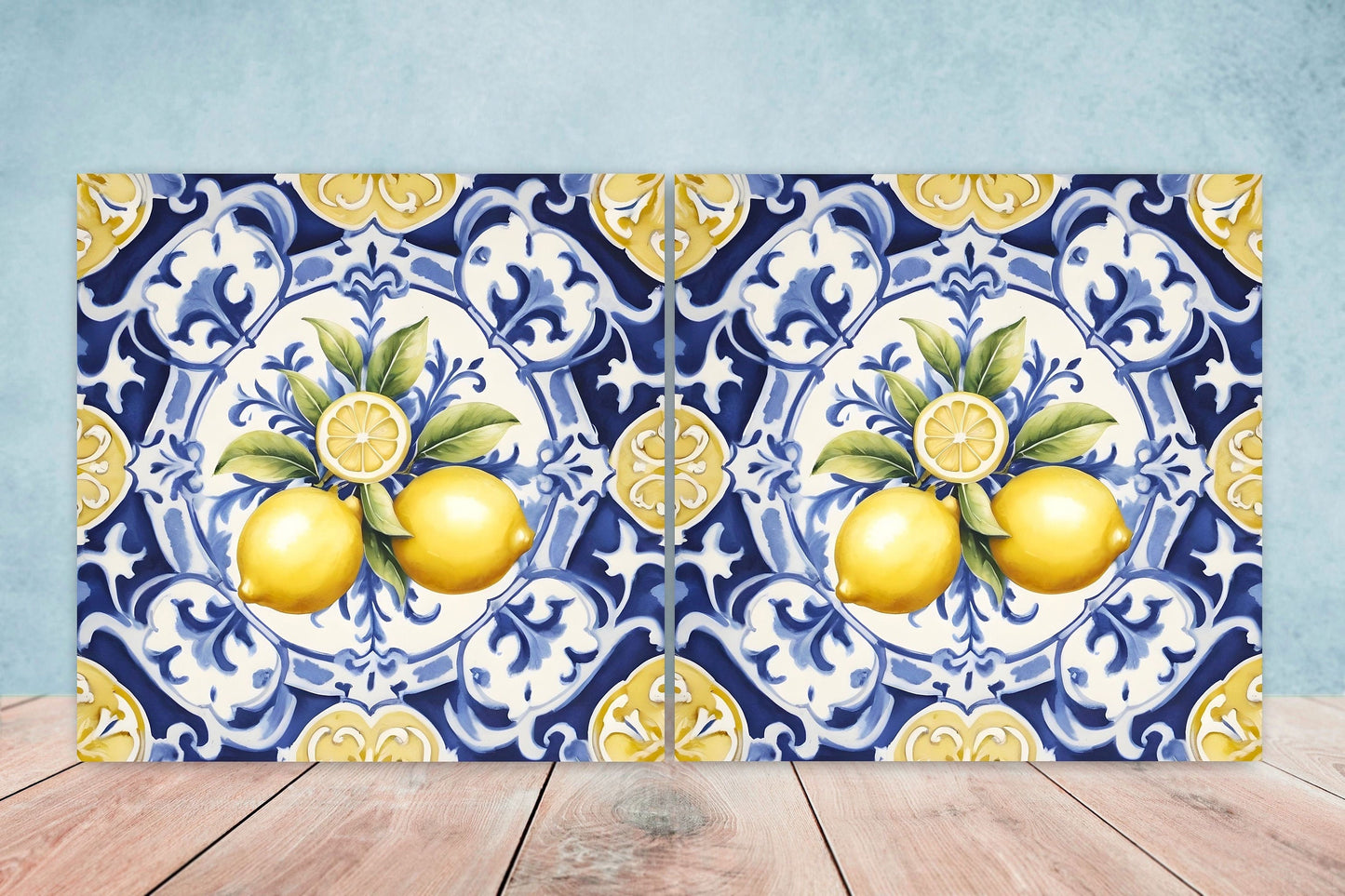Italian Majolica Lemon Tiles - Set of 2 Italian Wall Decor Tiles - Kitchen Backsplash Tiles, Table Decorative Tiles, Bathroom Tiles, Coaster