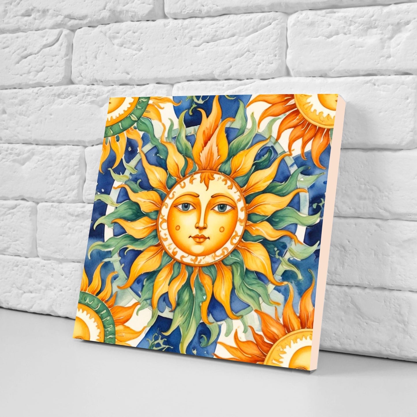 Italian Majolica Sun Tiles - Set of 2 Italian Wall Decor Tiles - Kitchen Backsplash Tiles, Table Decorative Tiles, Bathroom Tiles, Coaster