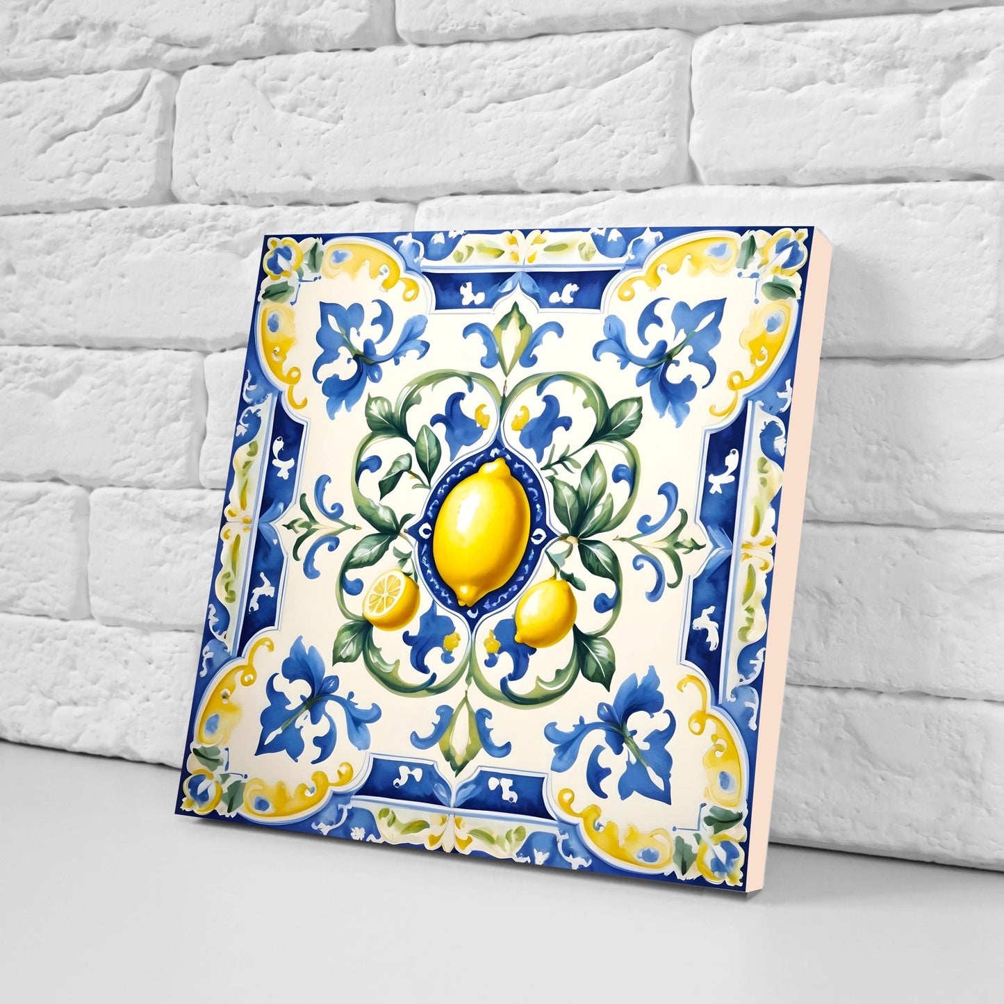 Italian Majolica Lemon Tiles - Set of 2 Italian Wall Decor Tiles - Kitchen Backsplash Tiles, Table Decorative Tiles, Bathroom Tiles, Coaster