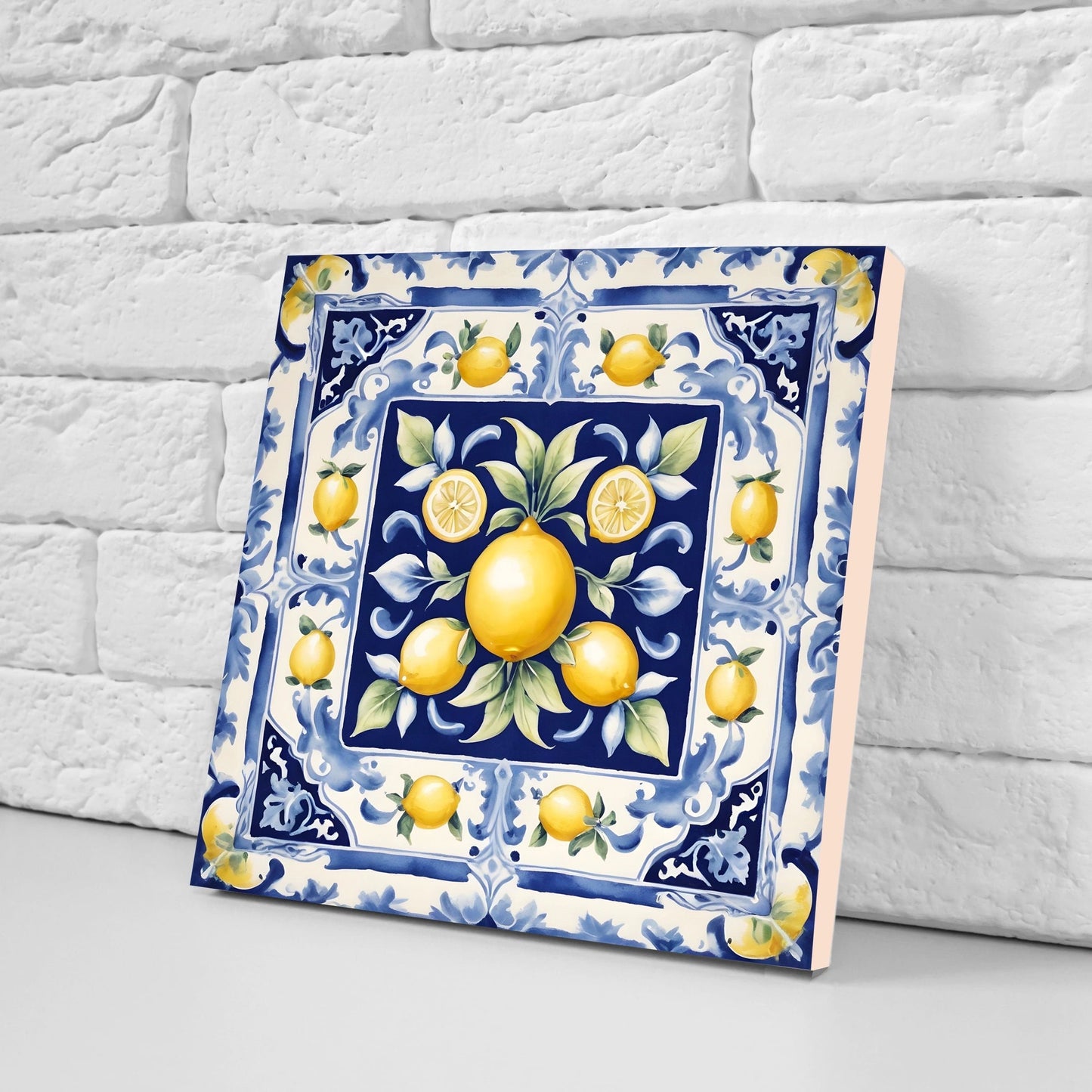 Italian Majolica Lemon Tiles - Set of 2 Italian Wall Decor Tiles - Kitchen Backsplash Tiles, Table Decorative Tiles, Bathroom Tiles, Coaster