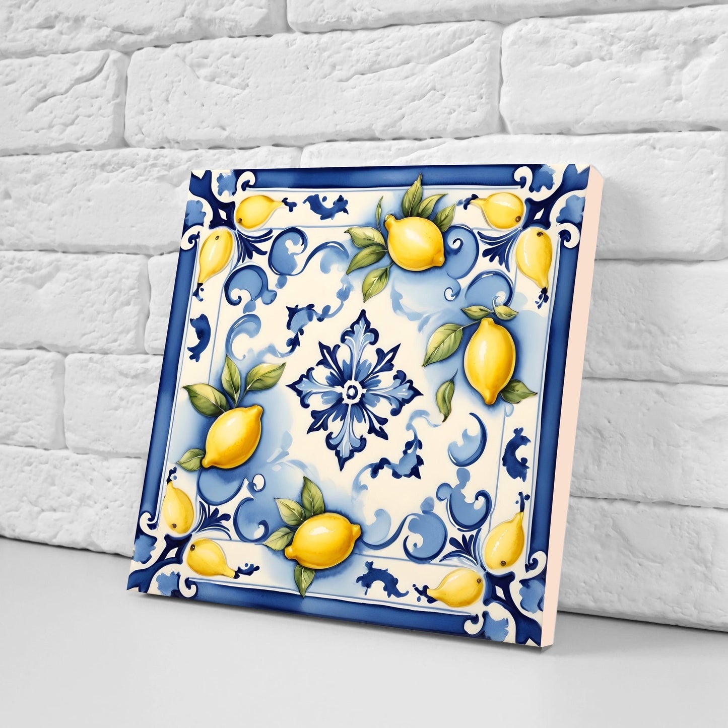 Italian Majolica Lemon Tiles - Set of 2 Italian Wall Decor Tiles - Kitchen Backsplash Tiles, Table Decorative Tiles, Bathroom Tiles, Coaster