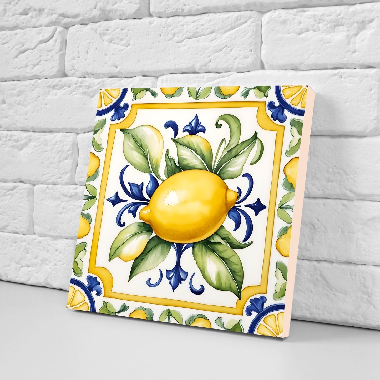 Italian Majolica Lemon Tiles - Set of 2 Italian Wall Decor Tiles - Kitchen Backsplash Tiles, Table Decorative Tiles, Bathroom Tiles, Coaster