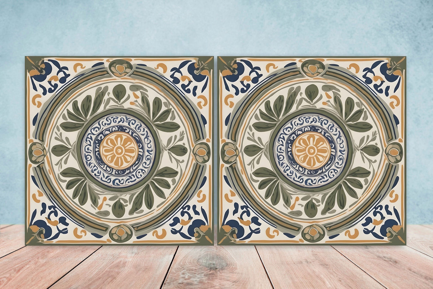 Greek Mediterranean Tiles - Set of 2 Greek Wall Decor Tiles - Kitchen Backsplash Tiles, Table Decorative Tiles, Bathroom Tiles, Coaster