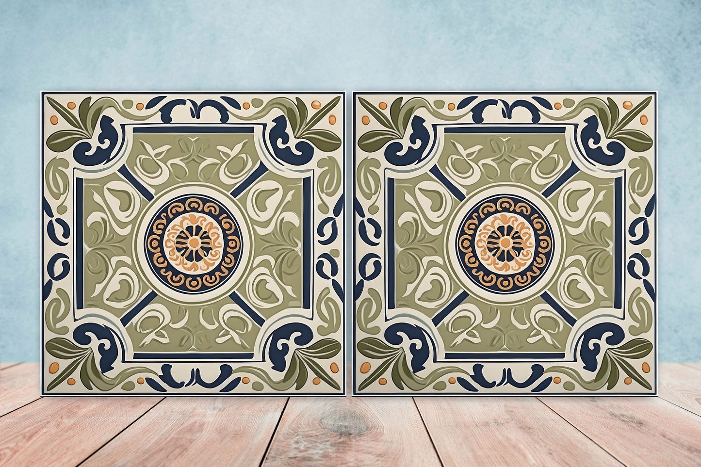 Greek Mediterranean Tiles - Set of 2 Greek Wall Decor Tiles - Kitchen Backsplash Tiles, Table Decorative Tiles, Bathroom Tiles, Coaster