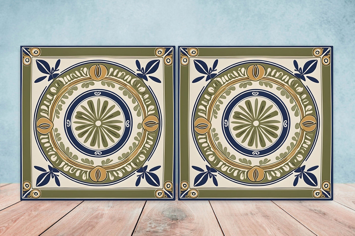 Greek Mediterranean Tiles - Set of 2 Greek Wall Decor Tiles - Kitchen Backsplash Tiles, Table Decorative Tiles, Bathroom Tiles, Coaster
