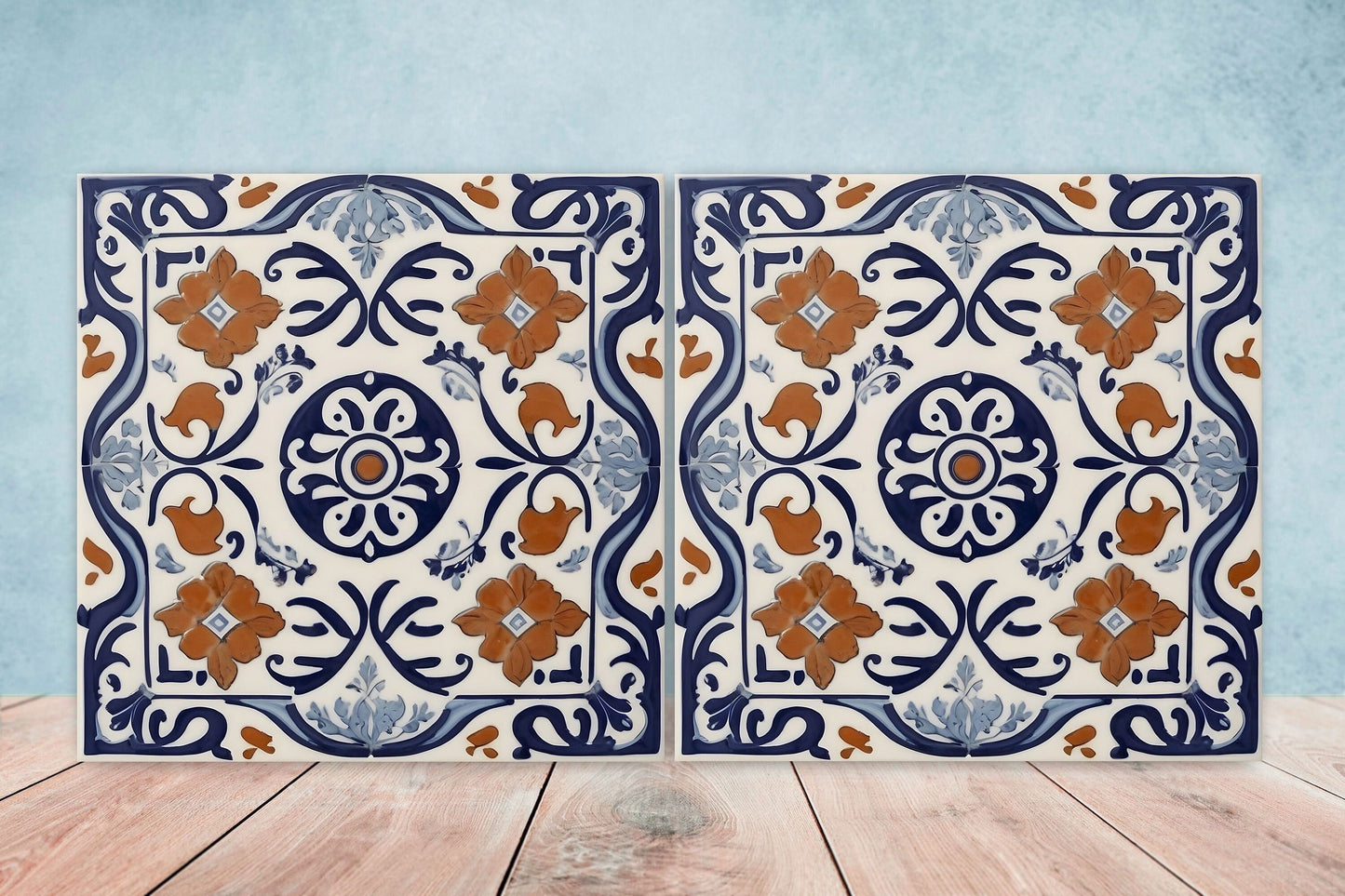 Greek Mediterranean Tiles - Set of 2 Greek Wall Decor Tiles - Kitchen Backsplash Tiles, Table Decorative Tiles, Bathroom Tiles, Coaster