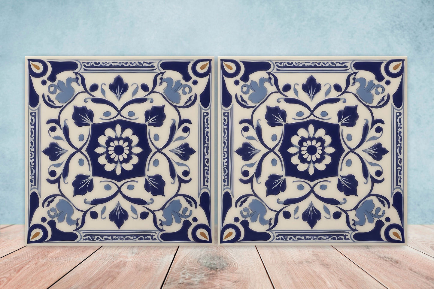 Greek Mediterranean Tiles - Set of 2 Greek Wall Decor Tiles - Kitchen Backsplash Tiles, Table Decorative Tiles, Bathroom Tiles, Coaster