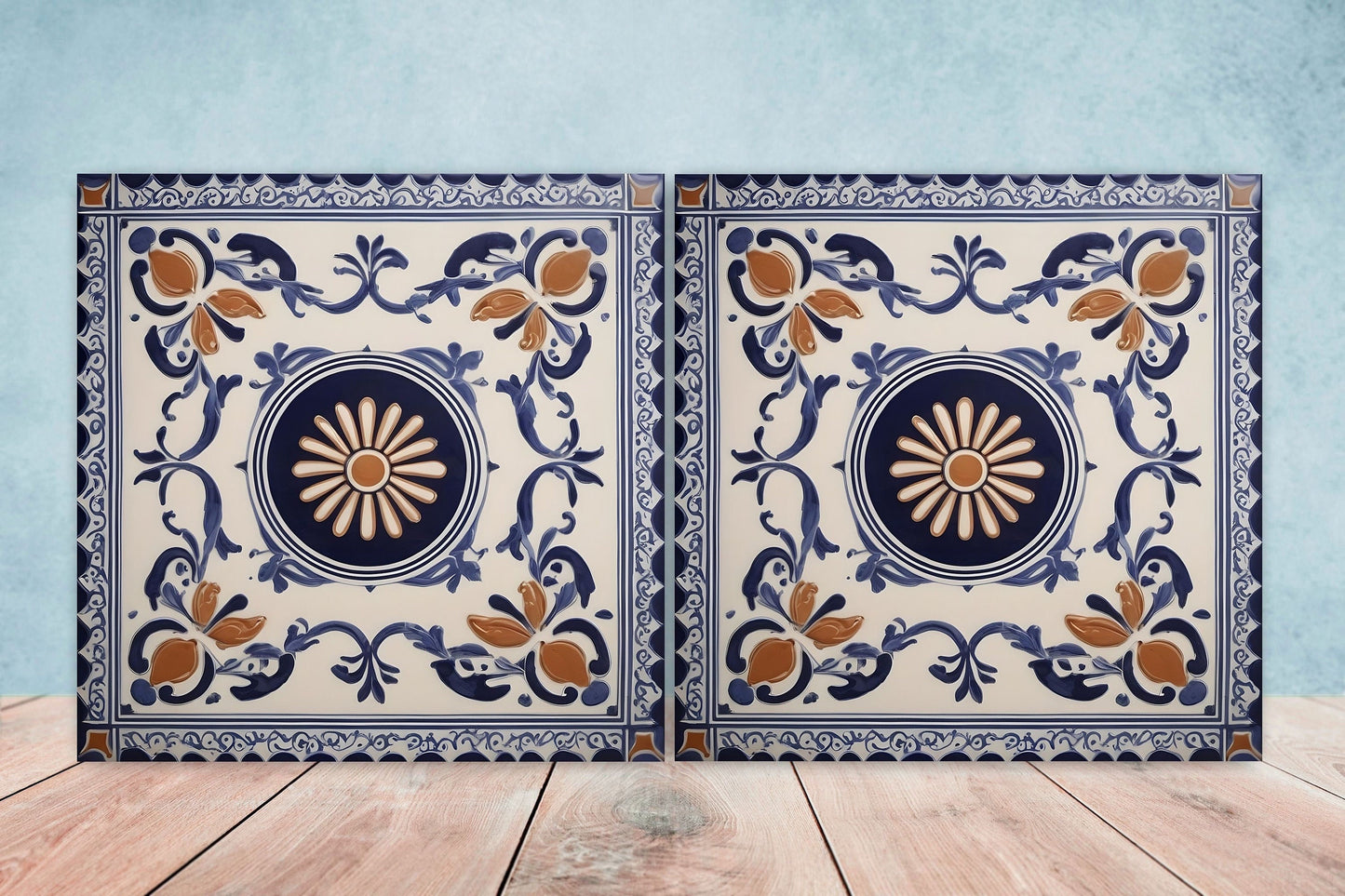 Greek Mediterranean Tiles - Set of 2 Greek Wall Decor Tiles - Kitchen Backsplash Tiles, Table Decorative Tiles, Bathroom Tiles, Coaster