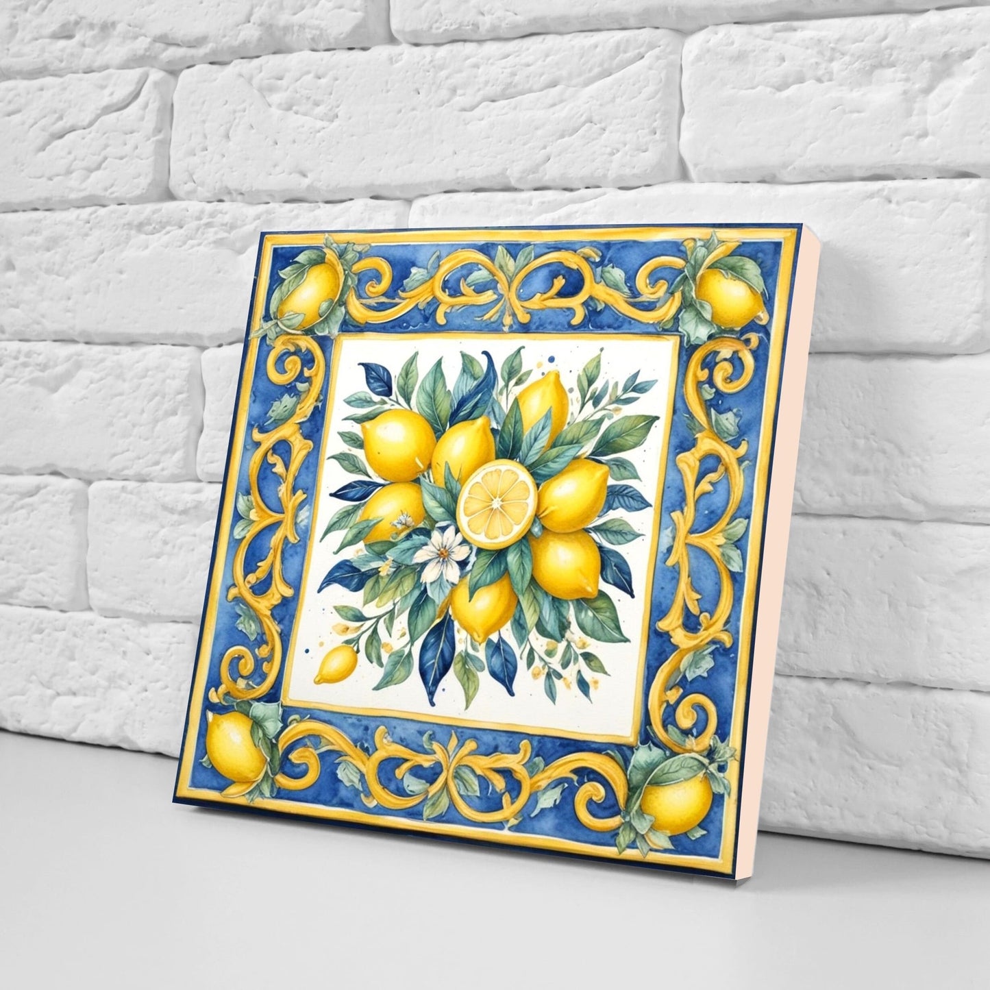 Italian Majolica Lemon Tiles - Set of 2 Italian Wall Decor Tiles - Kitchen Backsplash Tiles, Table Decorative Tiles, Bathroom Tiles, Coaster