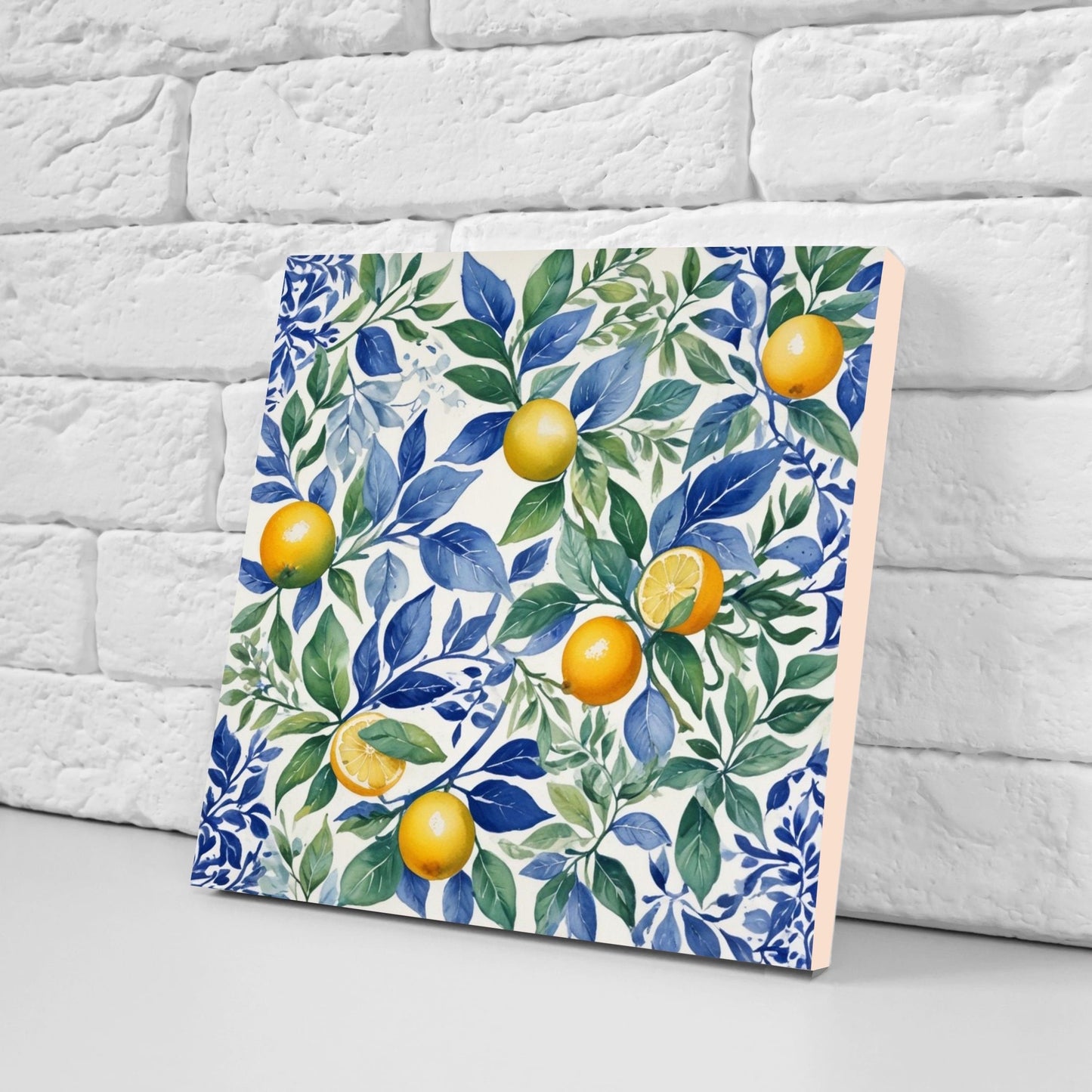 Italian Majolica Lemon Tiles - Set of 2 Italian Wall Decor Tiles - Kitchen Backsplash Tiles, Table Decorative Tiles, Bathroom Tiles, Coaster