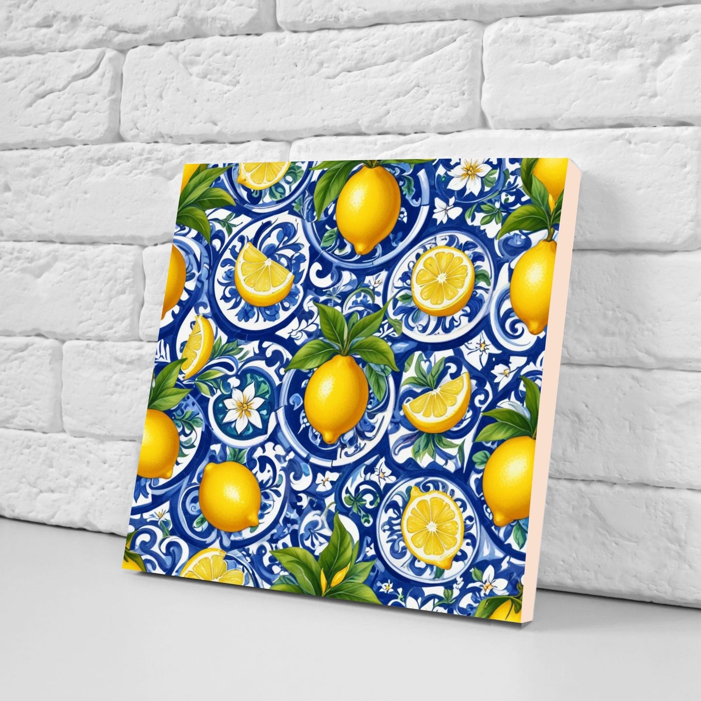 Italian Majolica Lemon Tiles - Set of 2 Italian Wall Decor Tiles - Kitchen Backsplash Tiles, Table Decorative Tiles, Bathroom Tiles, Coaster
