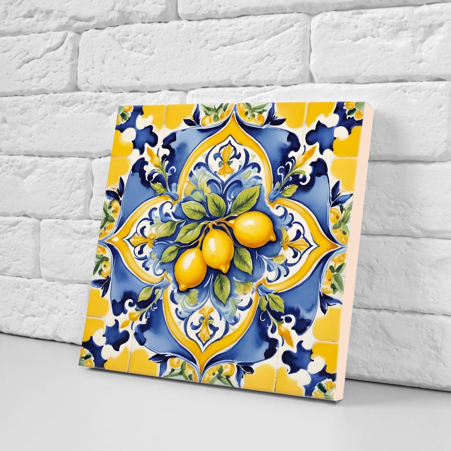 Italian Majolica Lemon Tiles - Set of 2 Italian Wall Decor Tiles - Kitchen Backsplash Tiles, Table Decorative Tiles, Bathroom Tiles, Coaster