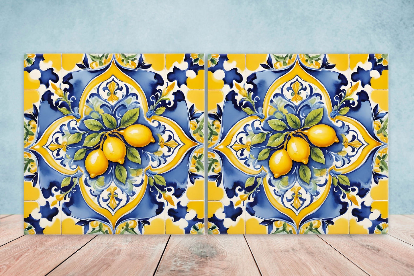 Italian Majolica Lemon Tiles - Set of 2 Italian Wall Decor Tiles - Kitchen Backsplash Tiles, Table Decorative Tiles, Bathroom Tiles, Coaster