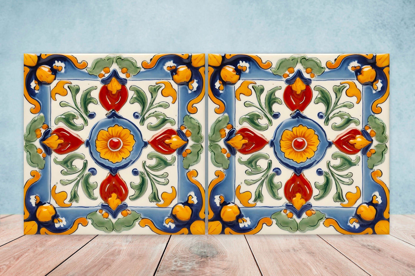 Italian Majolica Tiles - Set of 2 Sicilian Wall Decor Tiles - Kitchen Backsplash Tiles, Table Decorative Tiles, Bathroom Tiles, Coaster