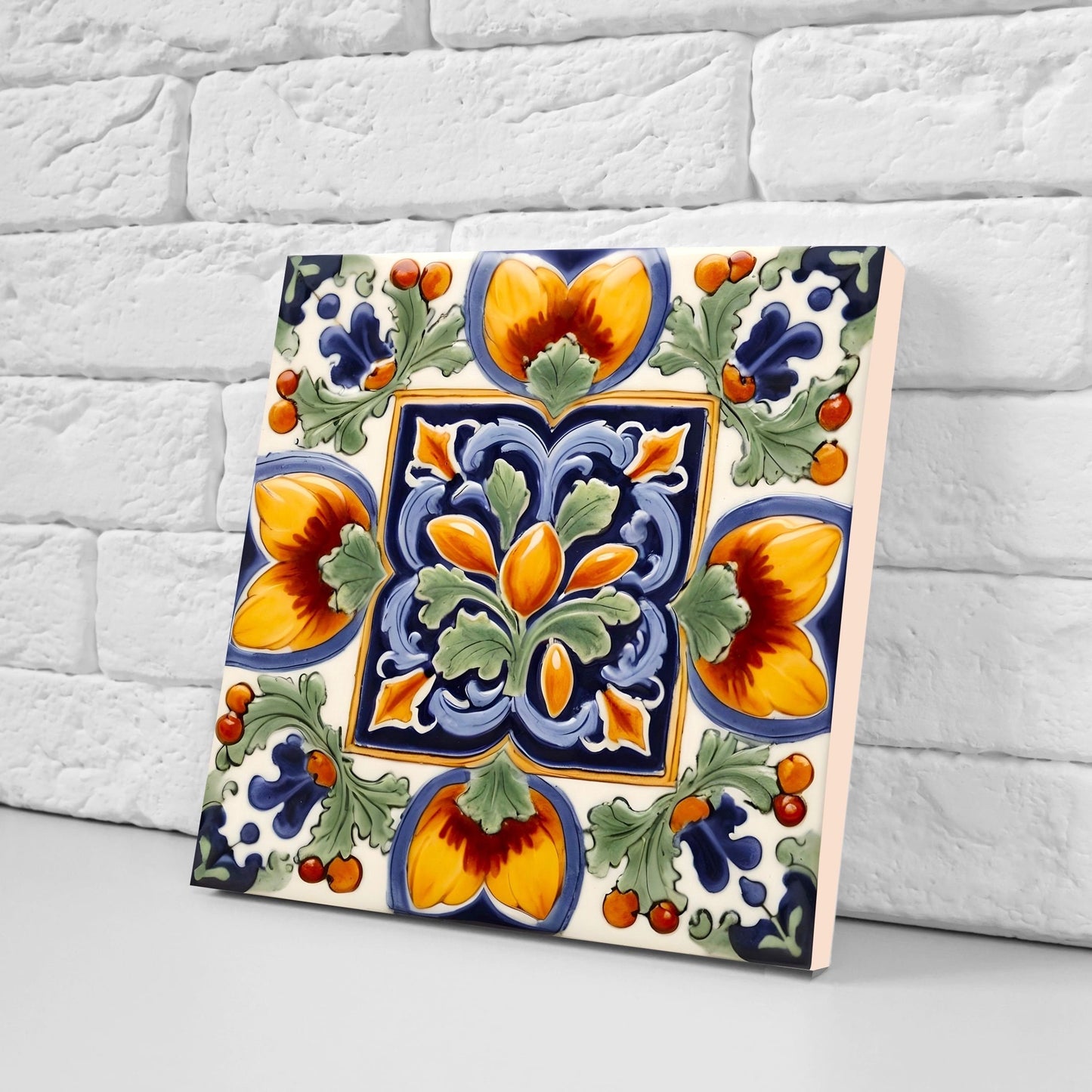 Italian Majolica Tiles - Set of 2 Sicilian Wall Decor Tiles - Kitchen Backsplash Tiles, Table Decorative Tiles, Bathroom Tiles, Coaster