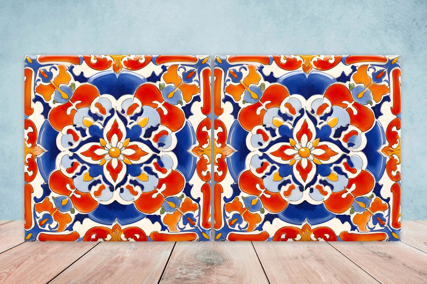 Italian Majolica Tiles - Set of 2 Sicilian Wall Decor Tiles - Kitchen Backsplash Tiles, Table Decorative Tiles, Bathroom Tiles, Coaster