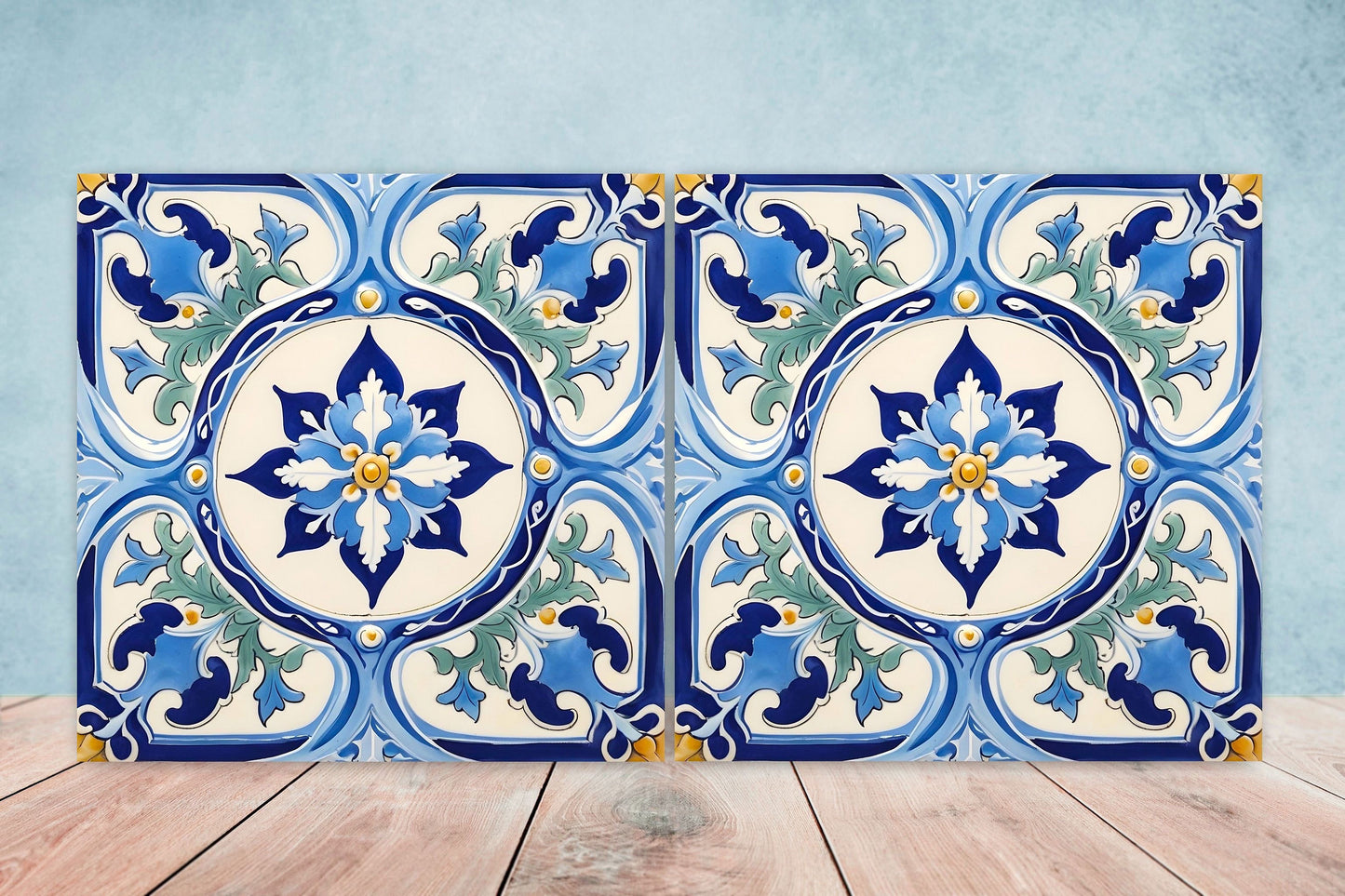 Italian Majolica Tiles - Set of 2 Sicilian Wall Decor Tiles - Kitchen Backsplash Tiles, Table Decorative Tiles, Bathroom Tiles, Coaster