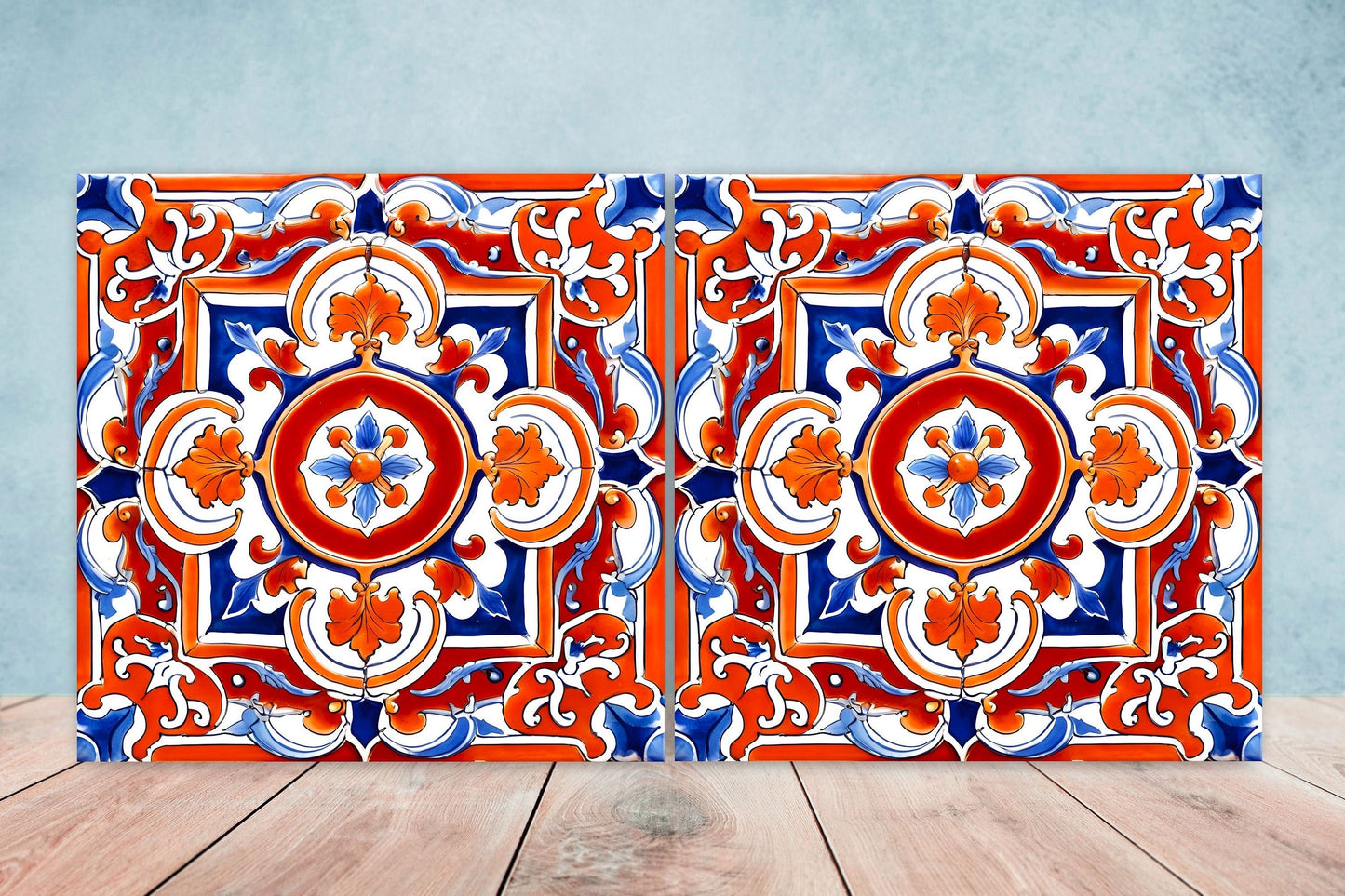 Italian Majolica Tiles - Set of 2 Sicilian Wall Decor Tiles - Kitchen Backsplash Tiles, Table Decorative Tiles, Bathroom Tiles, Coaster