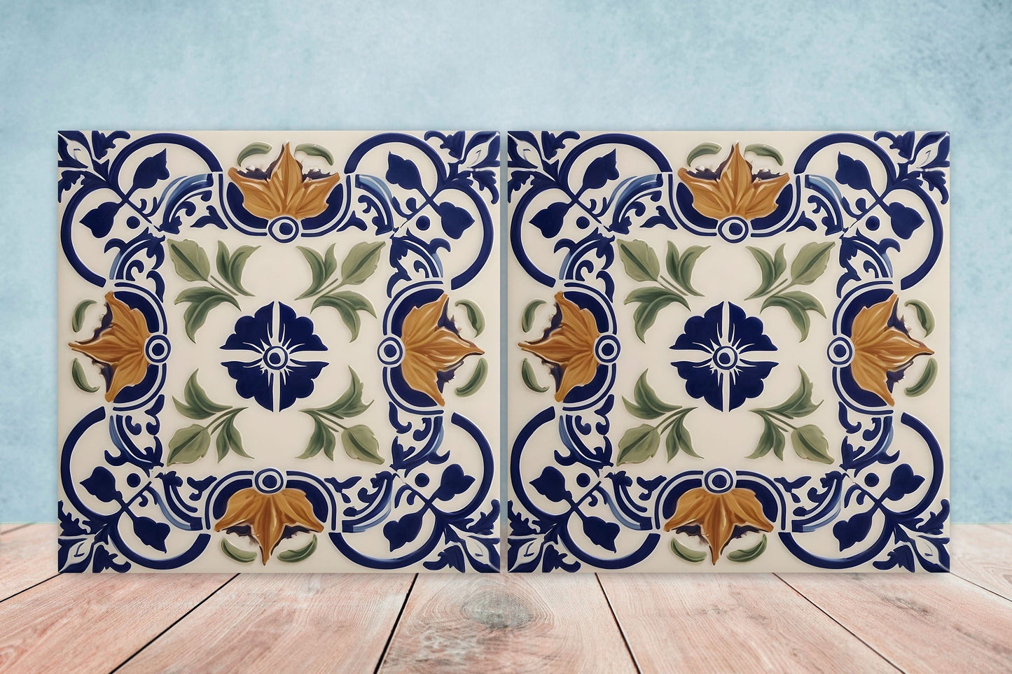 Greek Mediterranean Tiles - Set of 2 Greek Wall Decor Tiles - Kitchen Backsplash Tiles, Table Decorative Tiles, Bathroom Tiles, Coaster