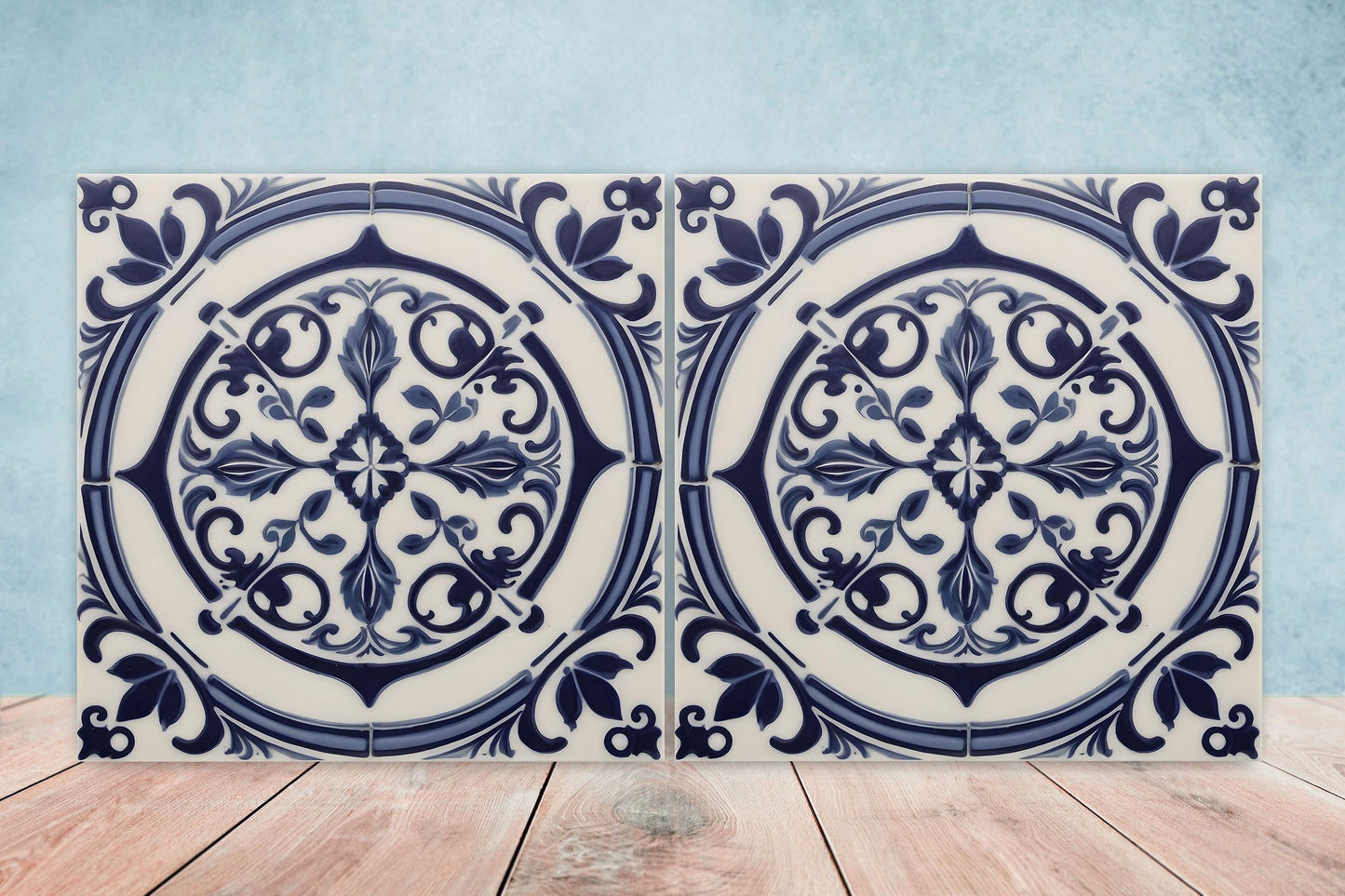 Greek Mediterranean Tiles - Set of 2 Greek Wall Decor Tiles - Kitchen Backsplash Tiles, Table Decorative Tiles, Bathroom Tiles, Coaster