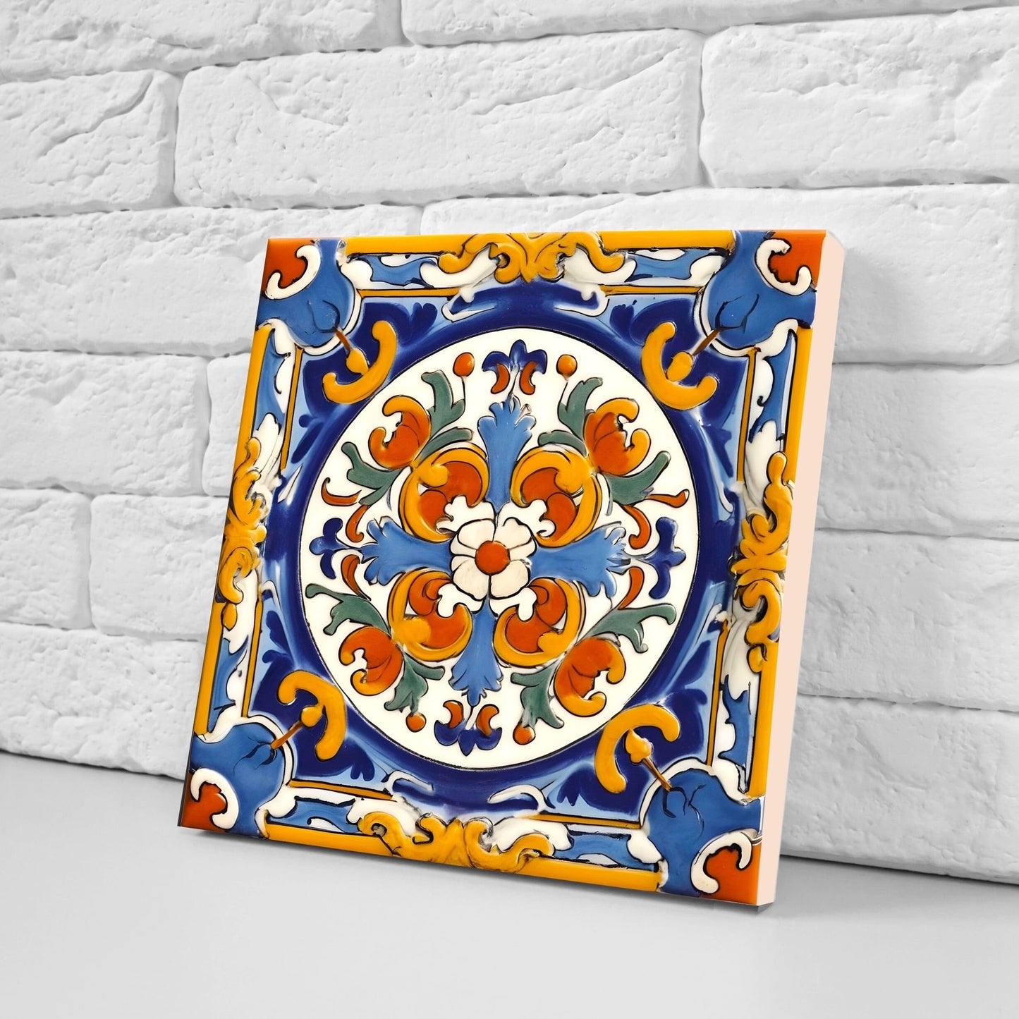 Italian Majolica Tiles - Set of 2 Sicilian Wall Decor Tiles - Kitchen Backsplash Tiles, Table Decorative Tiles, Bathroom Tiles, Coaster