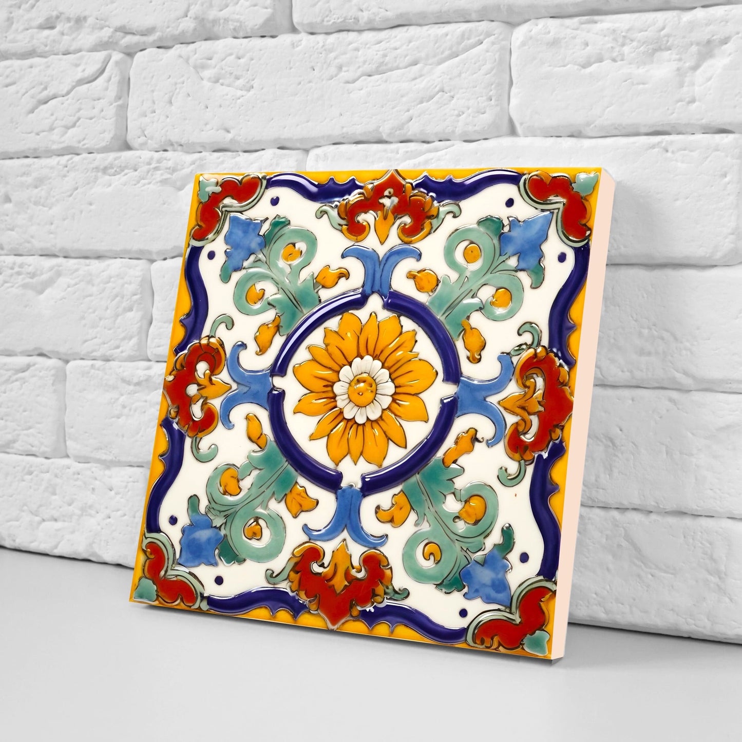 Italian Majolica Tiles - Set of 2 Sicilian Wall Decor Tiles - Kitchen Backsplash Tiles, Table Decorative Tiles, Bathroom Tiles, Coaster