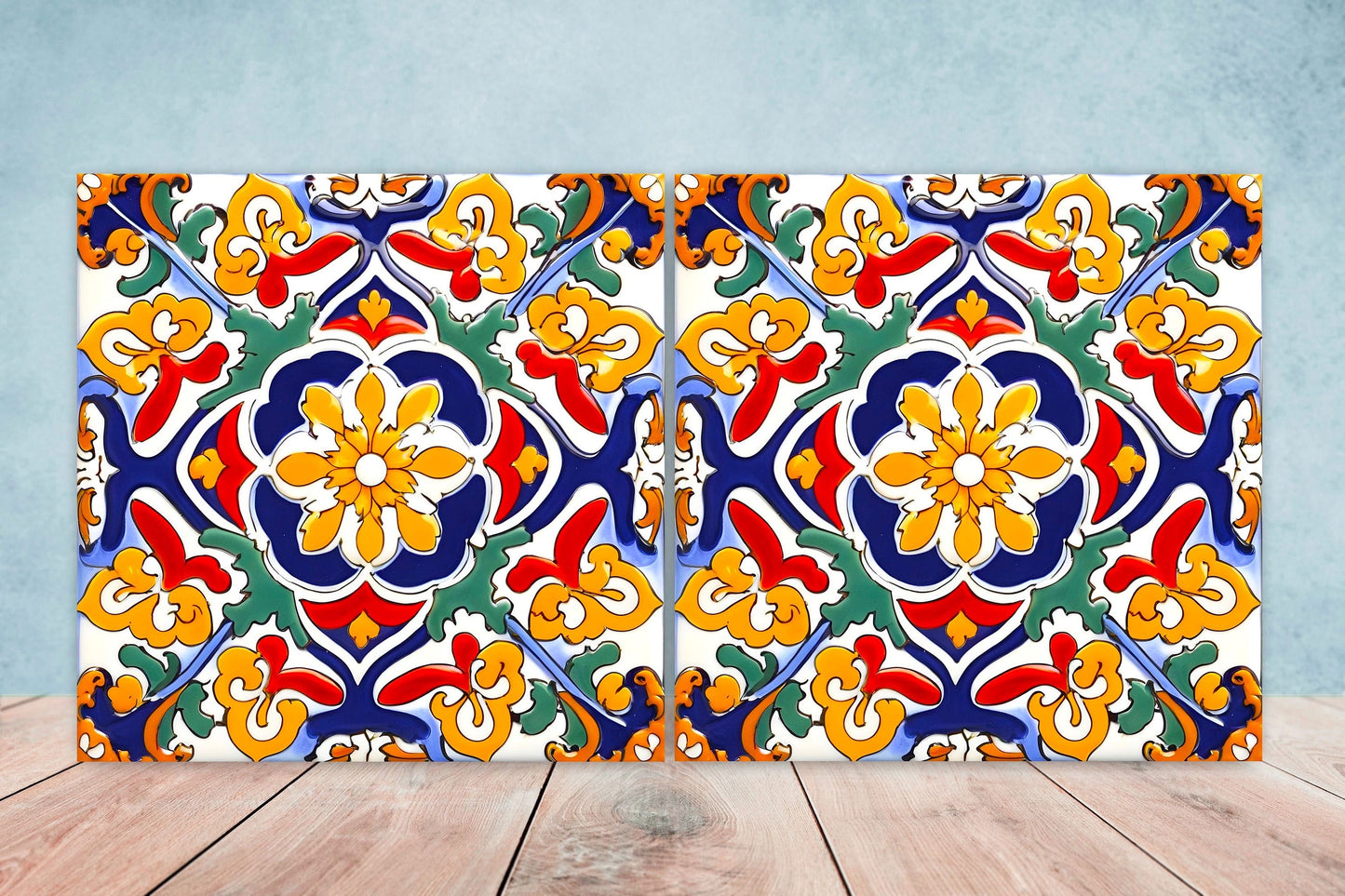 Italian Majolica Tiles - Set of 2 Sicilian Wall Decor Tiles - Kitchen Backsplash Tiles, Table Decorative Tiles, Bathroom Tiles, Coaster