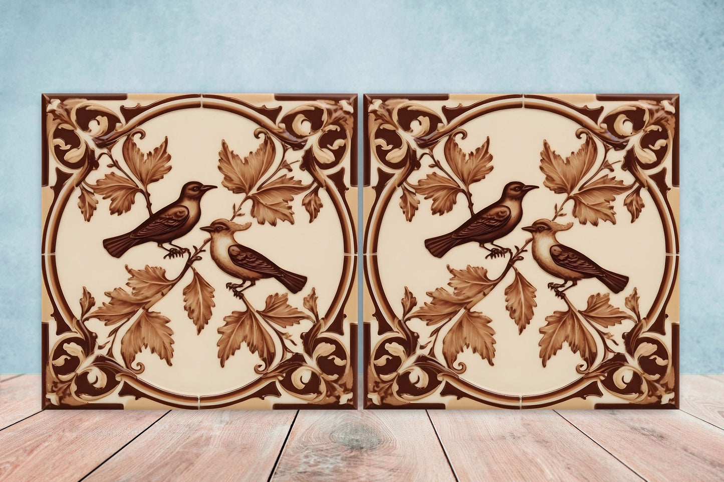 Victorian Tiles - Set of 2 Victorian Wall Decor Ceramic Bird Tiles-Kitchen Backsplash Tiles, Table Decorative Tiles, Bathroom Tiles, Coaster