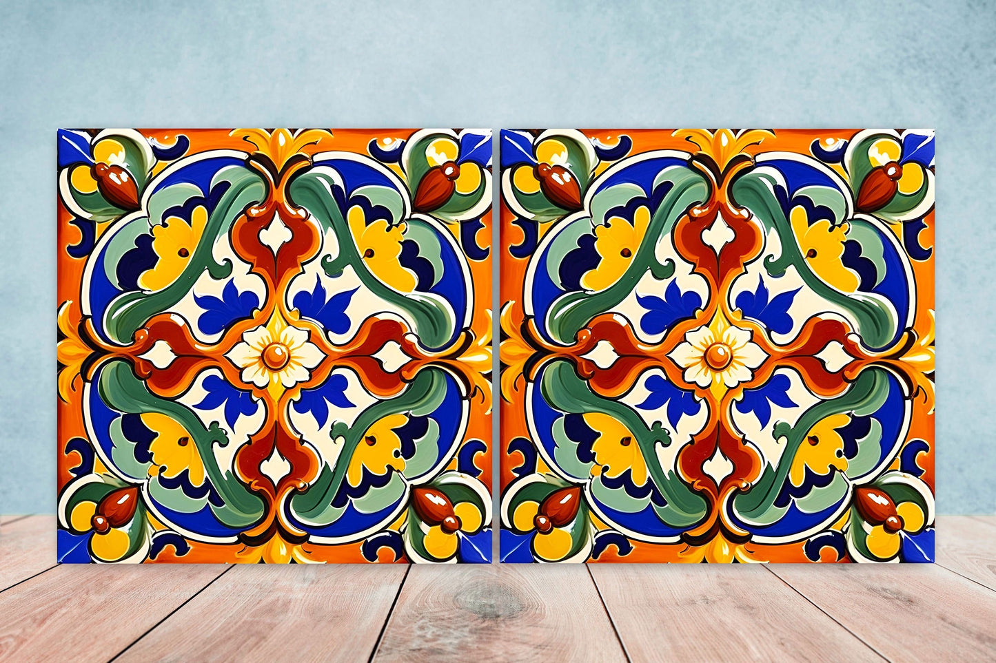 Italian Majolica Tiles - Set of 2 Sicilian Wall Decor Tiles - Kitchen Backsplash Tiles, Table Decorative Tiles, Bathroom Tiles, Coaster