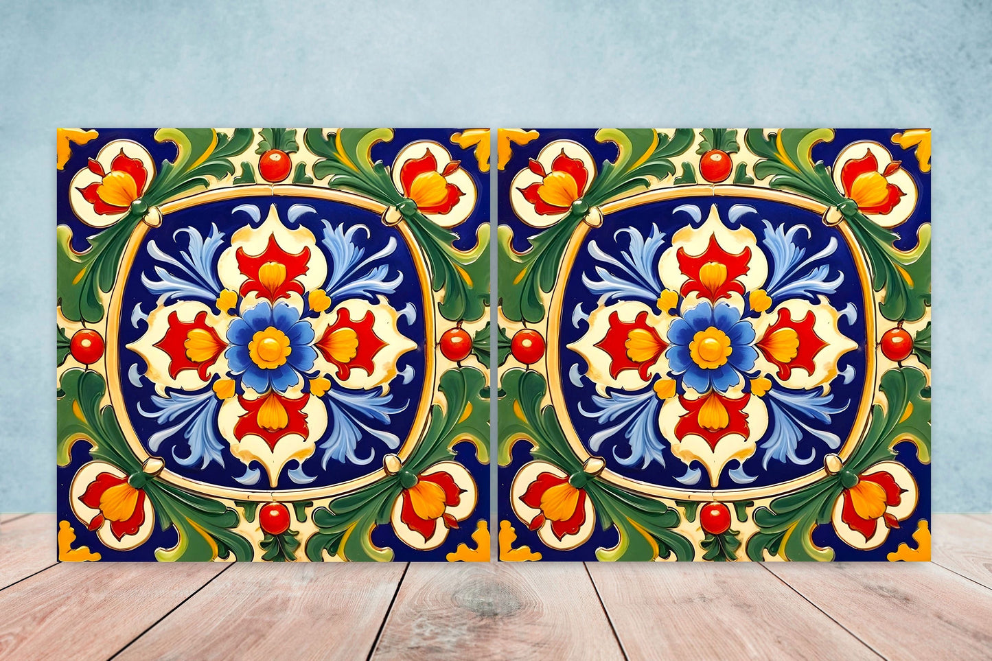 Italian Majolica Tiles - Set of 2 Sicilian Wall Decor Tiles - Kitchen Backsplash Tiles, Table Decorative Tiles, Bathroom Tiles, Coaster
