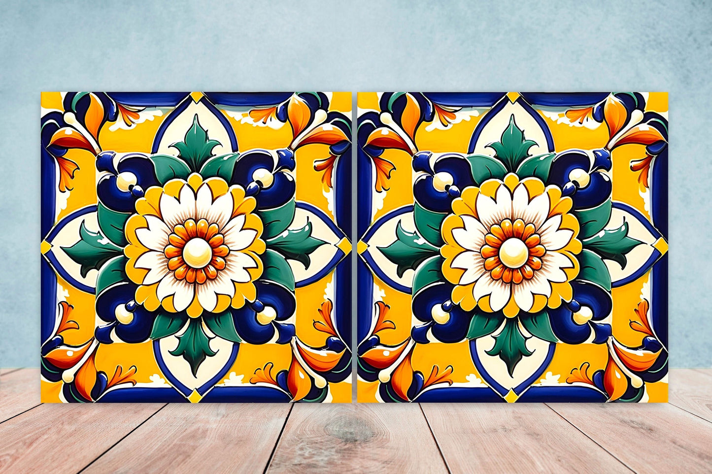 Italian Majolica Tiles - Set of 2 Sicilian Wall Decor Tiles - Kitchen Backsplash Tiles, Table Decorative Tiles, Bathroom Tiles, Coaster
