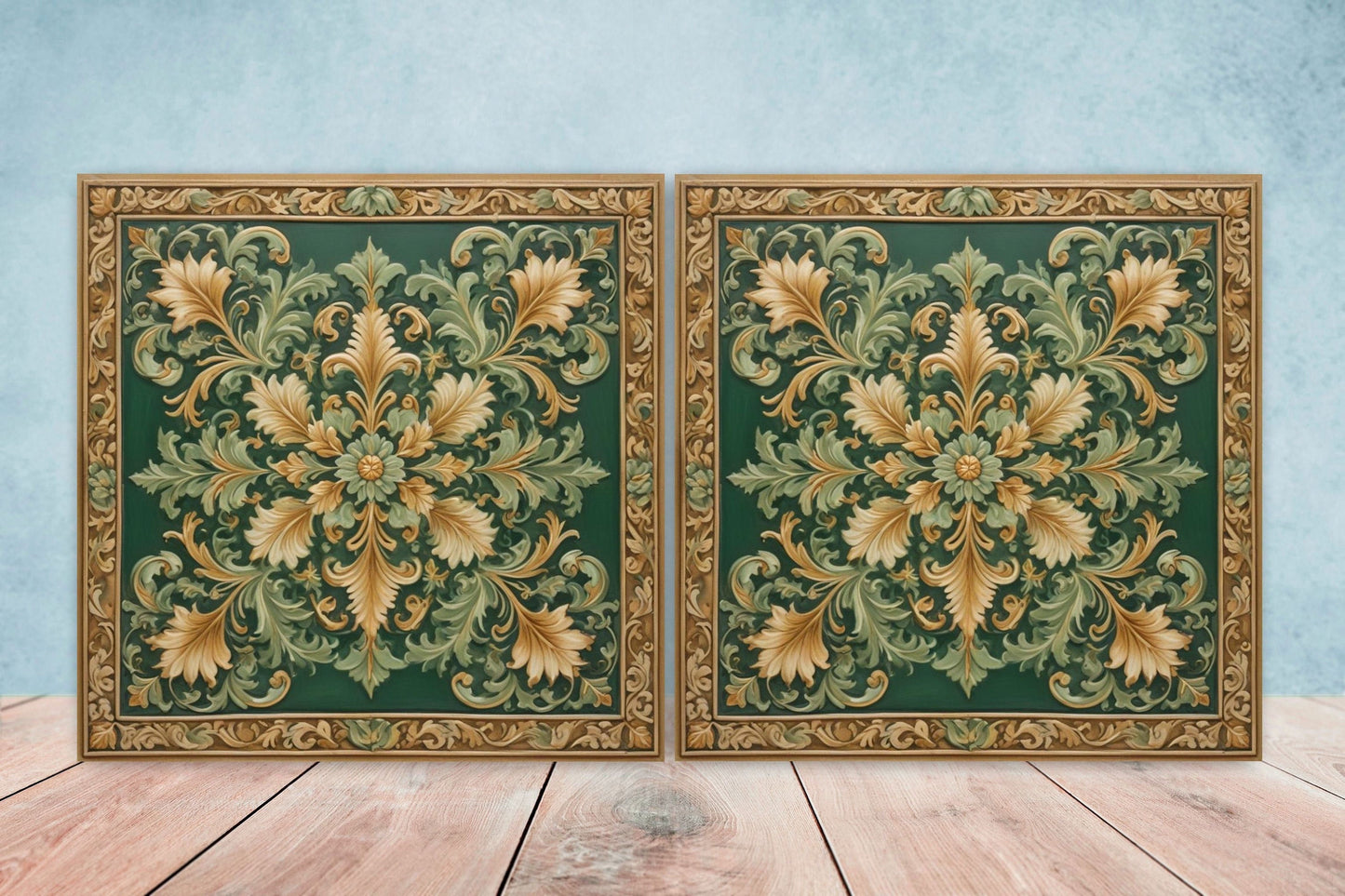 Victorian Tiles - Set of 2 Victorian Wall Decor Ceramic Tiles - Kitchen Backsplash Tiles, Table Decorative Tiles, Bathroom Tiles, Coaster