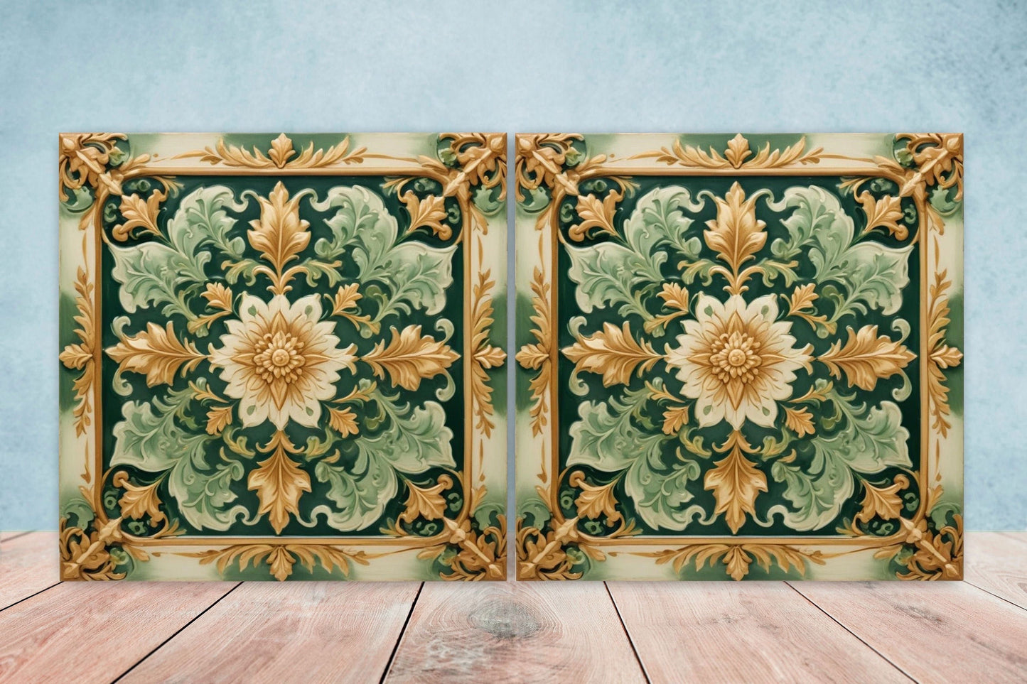 Victorian Tiles - Set of 2 Victorian Wall Decor Ceramic Tiles - Kitchen Backsplash Tiles, Table Decorative Tiles, Bathroom Tiles, Coaster