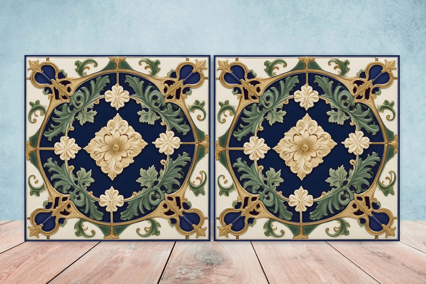 Victorian Tiles - Set of 2 Victorian Wall Decor Ceramic Tiles - Kitchen Backsplash Tiles, Table Decorative Tiles, Bathroom Tiles, Coaster