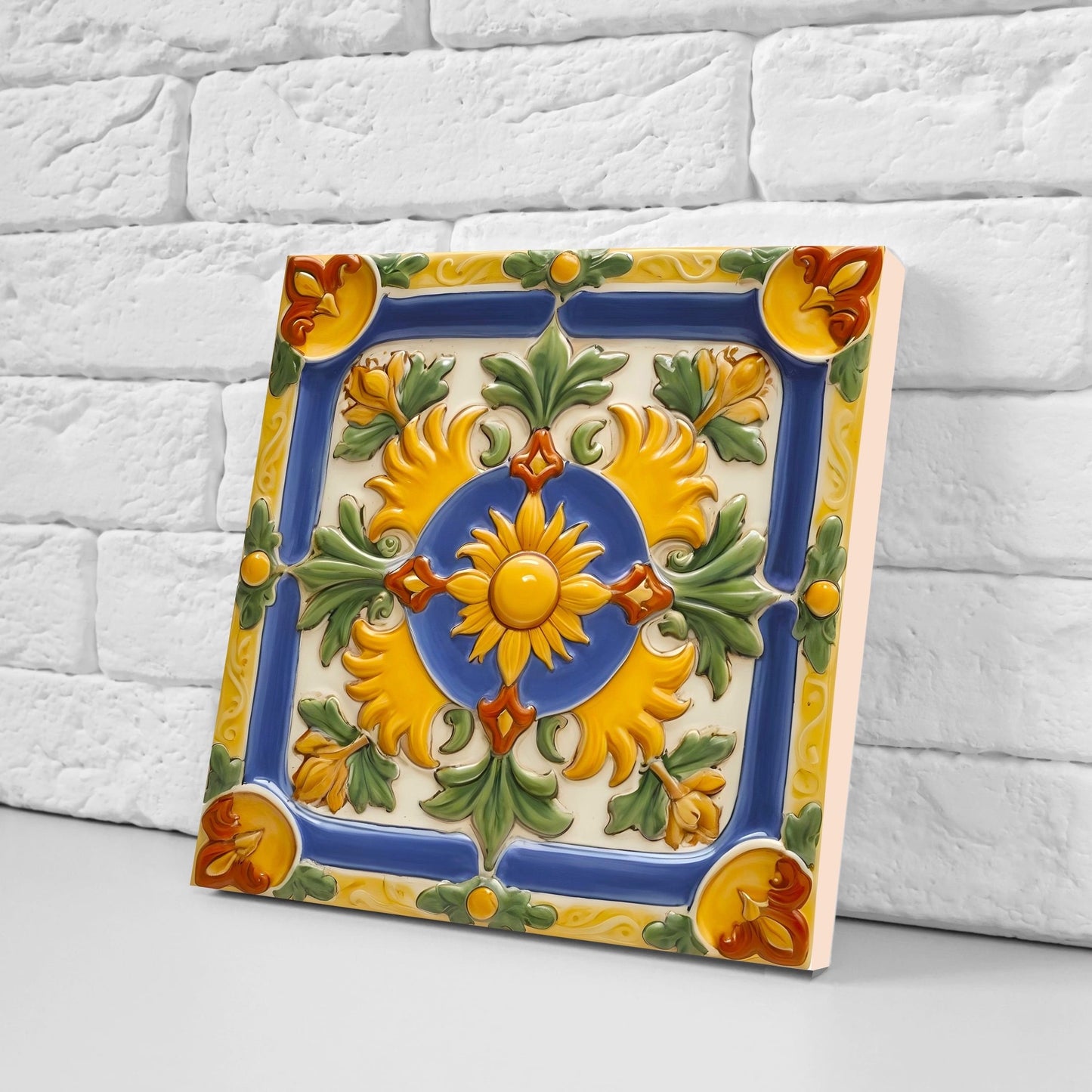 Italian Majolica Tiles - Set of 2 Sicilian Wall Decor Tiles - Kitchen Backsplash Tiles, Table Decorative Tiles, Bathroom Tiles, Coaster