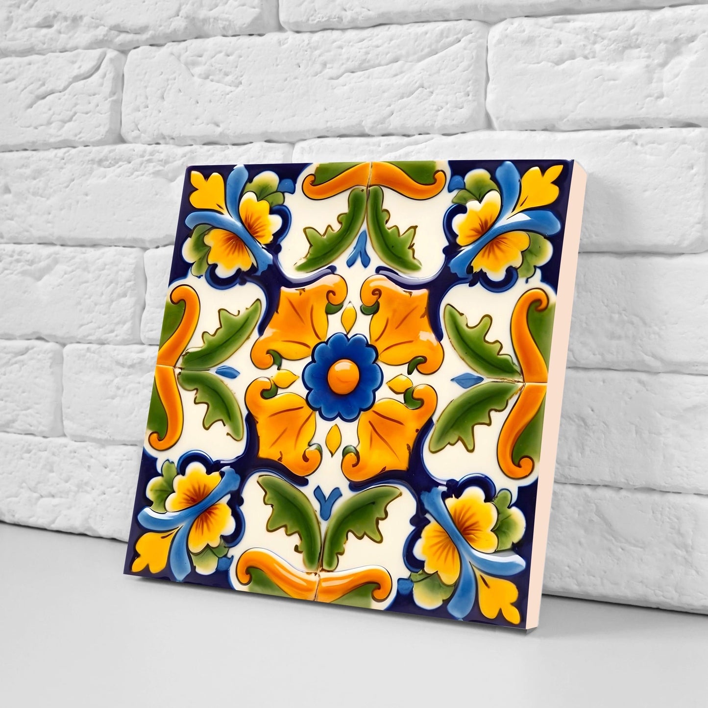 Italian Majolica Tiles - Set of 2 Sicilian Wall Decor Tiles - Kitchen Backsplash Tiles, Table Decorative Tiles, Bathroom Tiles, Coaster