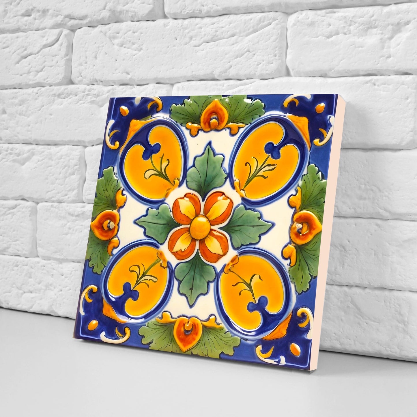 Italian Majolica Tiles - Set of 2 Sicilian Wall Decor Tiles - Kitchen Backsplash Tiles, Table Decorative Tiles, Bathroom Tiles, Coaster
