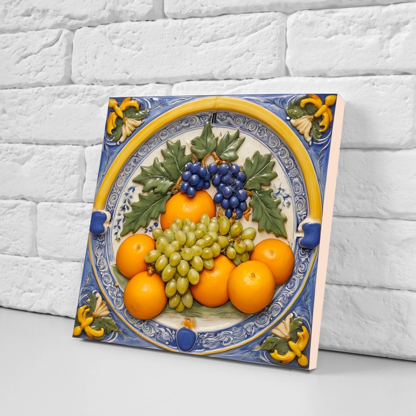 Italian Majolica Orange Tiles- Set of 2 Italian Wall Decor Tiles - Kitchen Backsplash Tiles, Table Decorative Tiles, Bathroom Tiles, Coaster