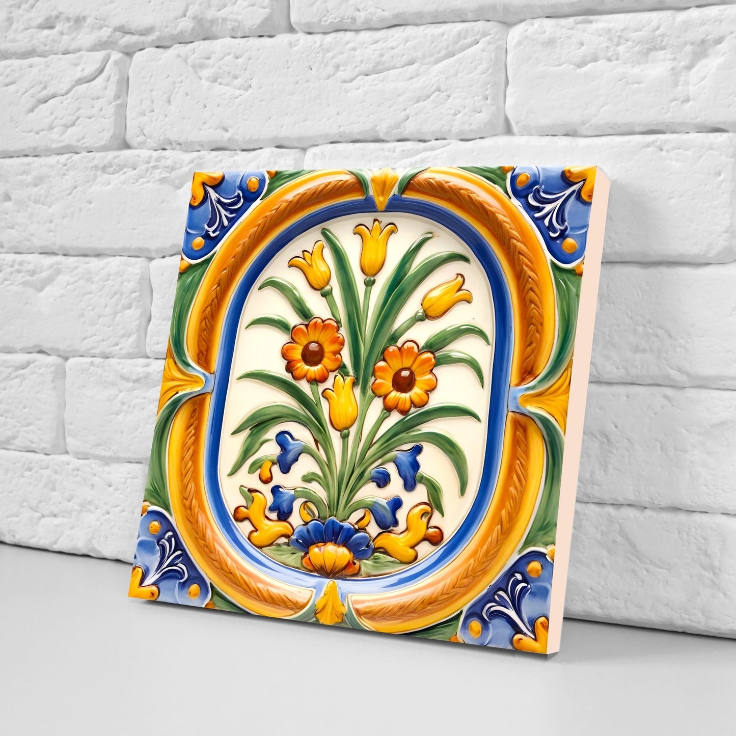 Italian Majolica Tiles - Set of 2 Sicilian Wall Decor Tiles - Kitchen Backsplash Tiles, Table Decorative Tiles, Bathroom Tiles, Coaster