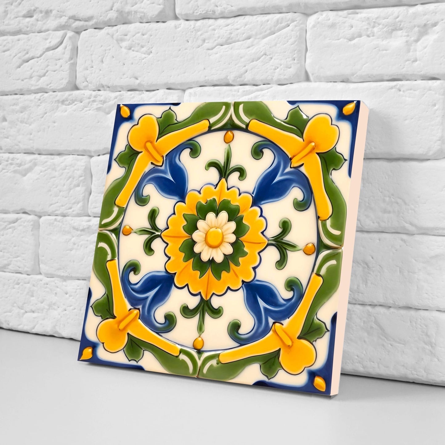 Italian Majolica Tiles - Set of 2 Sicilian Wall Decor Tiles - Kitchen Backsplash Tiles, Table Decorative Tiles, Bathroom Tiles, Coaster