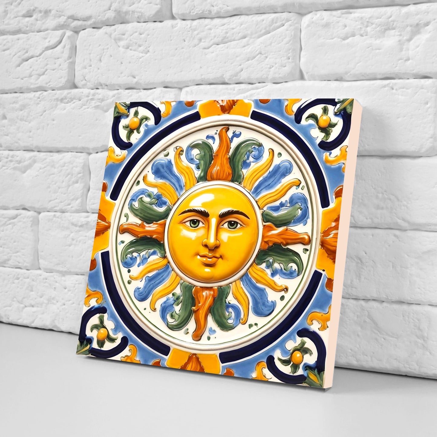 Italian Majolica Sun Tiles - Set of 2 Italian Wall Decor Tiles - Kitchen Backsplash Tiles, Table Decorative Tiles, Bathroom Tiles, Coaster