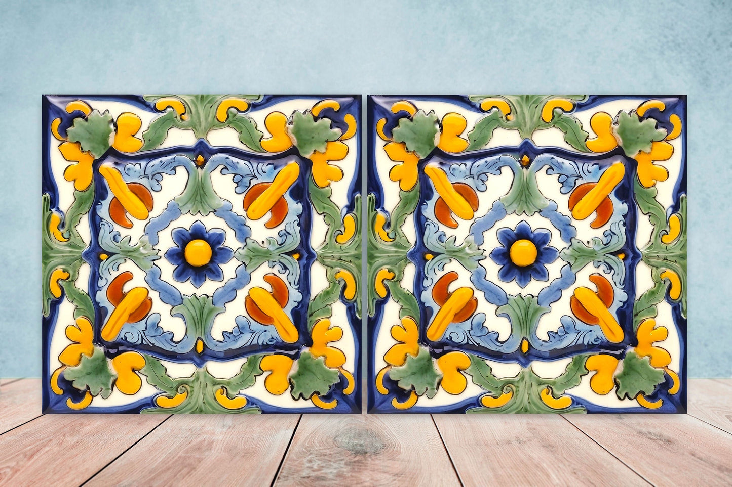 Italian Majolica Tiles - Set of 2 Sicilian Wall Decor Tiles - Kitchen Backsplash Tiles, Table Decorative Tiles, Bathroom Tiles, Coaster