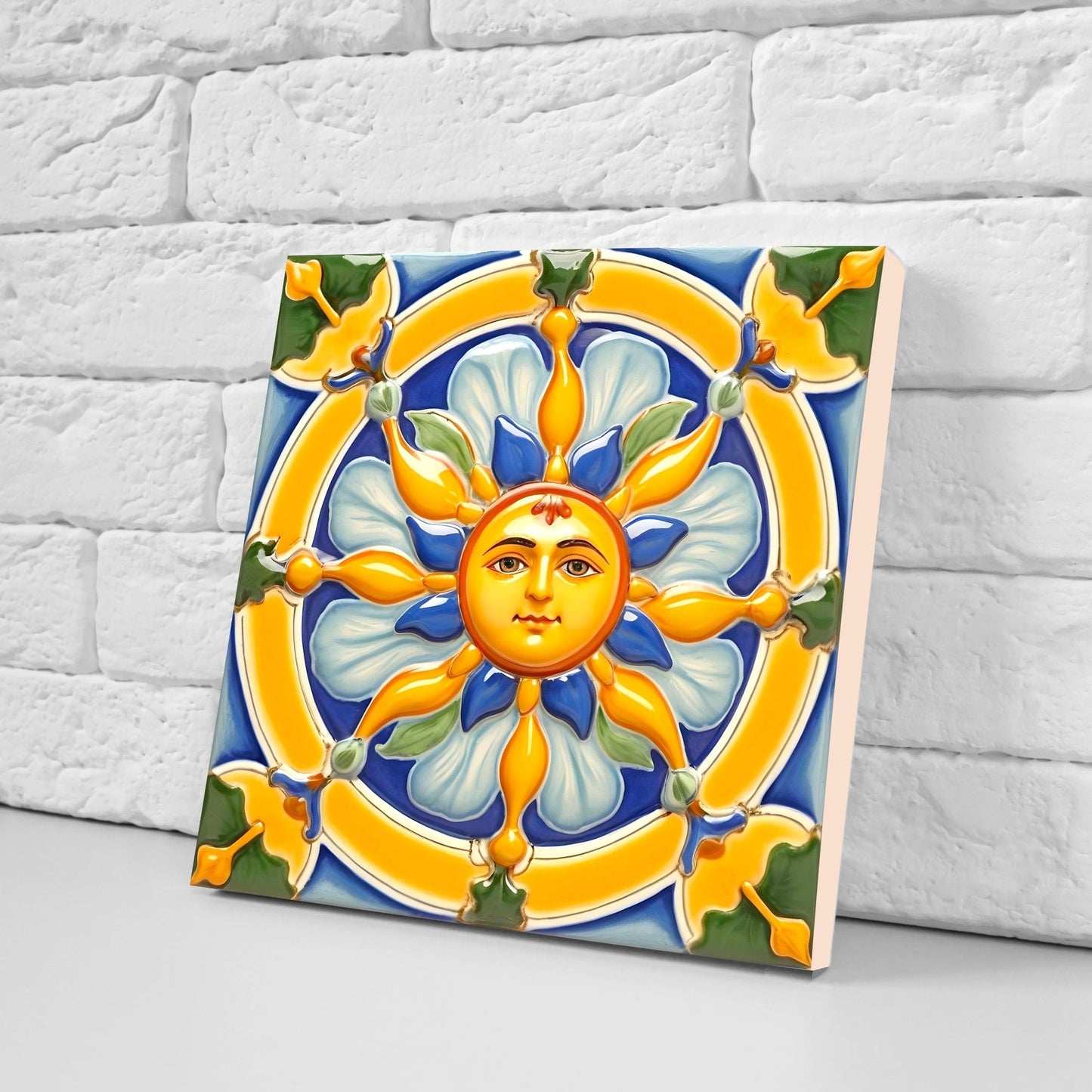 Italian Majolica Sun Tiles - Set of 2 Italian Wall Decor Tiles - Kitchen Backsplash Tiles, Table Decorative Tiles, Bathroom Tiles, Coaster